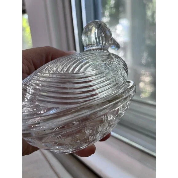 Martha Stewart Clear Duck Gibson Covered Dish On Nest Vintage Grooved - Picture 7 of 13